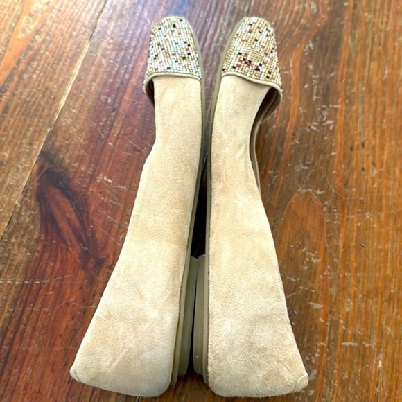 French Sole FS/NY Beige Suede Square Toe Ballet Flat Shoes w/Crystals Size 7.5 - Picture 6 of 9